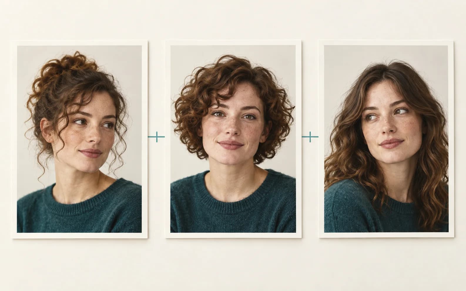 Illustration of three similar portraits with visible changes in hair and facial features