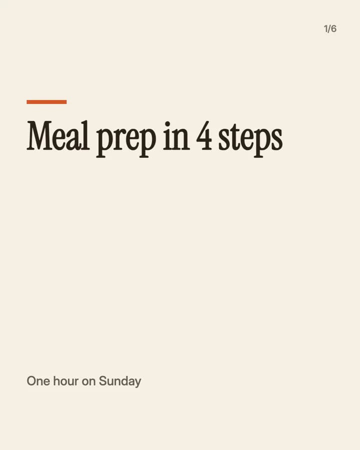 Slide 1: Meal prep in 4 steps One hour on Sunday