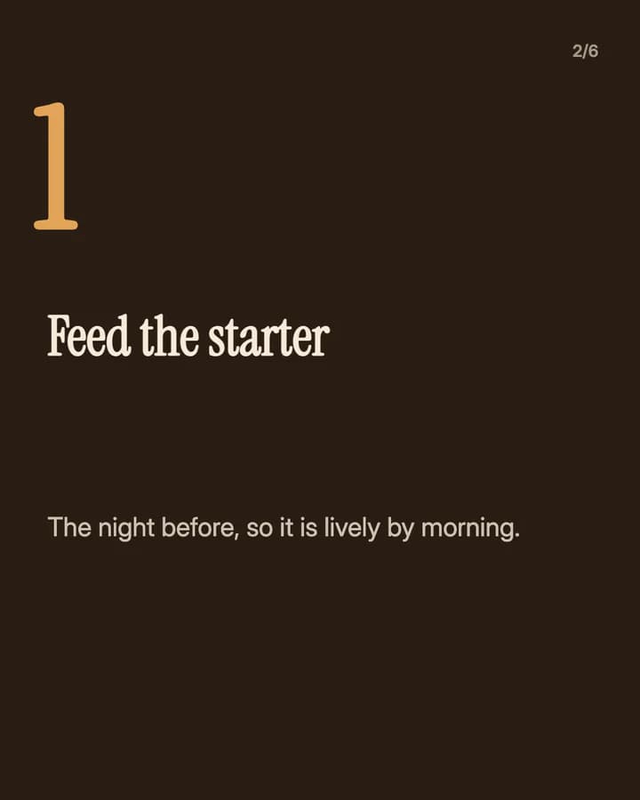 Slide 2: Feed the starter The night before, so it is lively by morning.