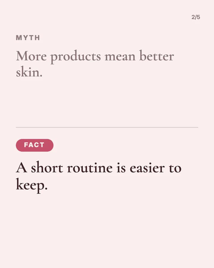 Slide 2: Myth: More products mean better skin. Fact: A short routine is easier to keep.