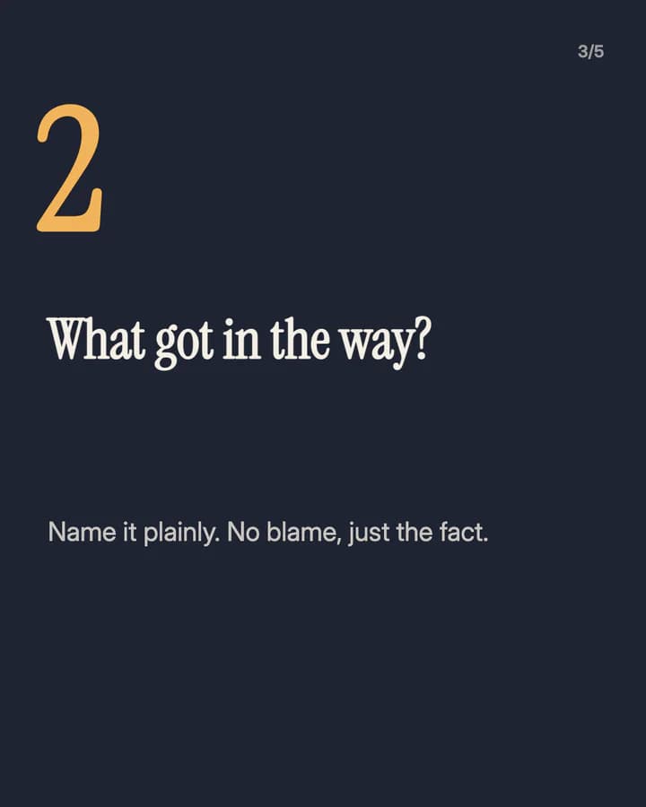 Slide 3: What got in the way? Name it plainly. No blame, just the fact.