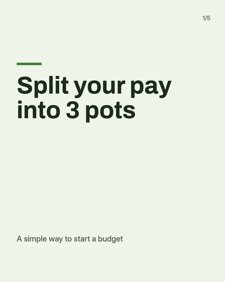 Slide 1: Split your pay into 3 pots A simple way to start a budget
